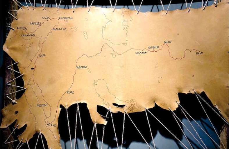 Karta na zategnutoj koži oslikava Rumijev put od Belha u današnjem Afganistanu do Konje.jpg - Islamska duhovnost kao odgovor na naše traume